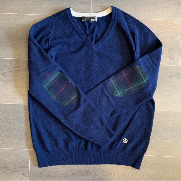 Men’s Love Moschino blue sweater w/ elbow patches - Picture 4 of 16